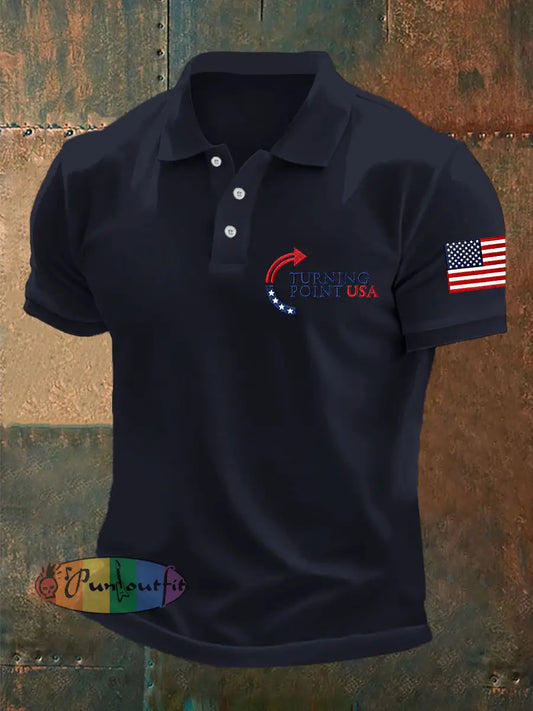 Men’s Charlie Kirk Turning Point USA Trump Commemorative Shirt Navy Blue / S