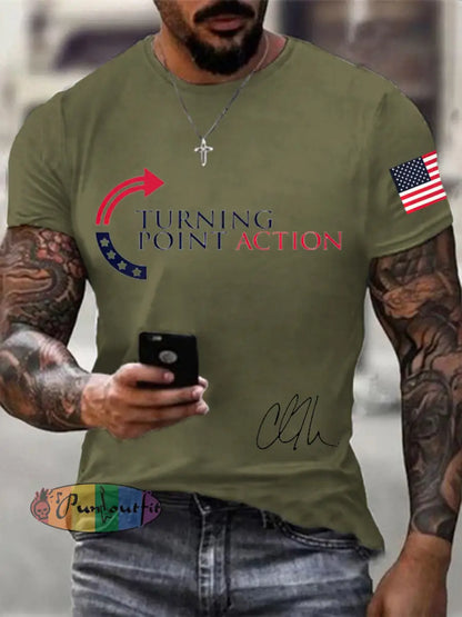 Men’s Charlie Kirk Turning Point USA Trump Commemorative T-Shirt Army Green / S