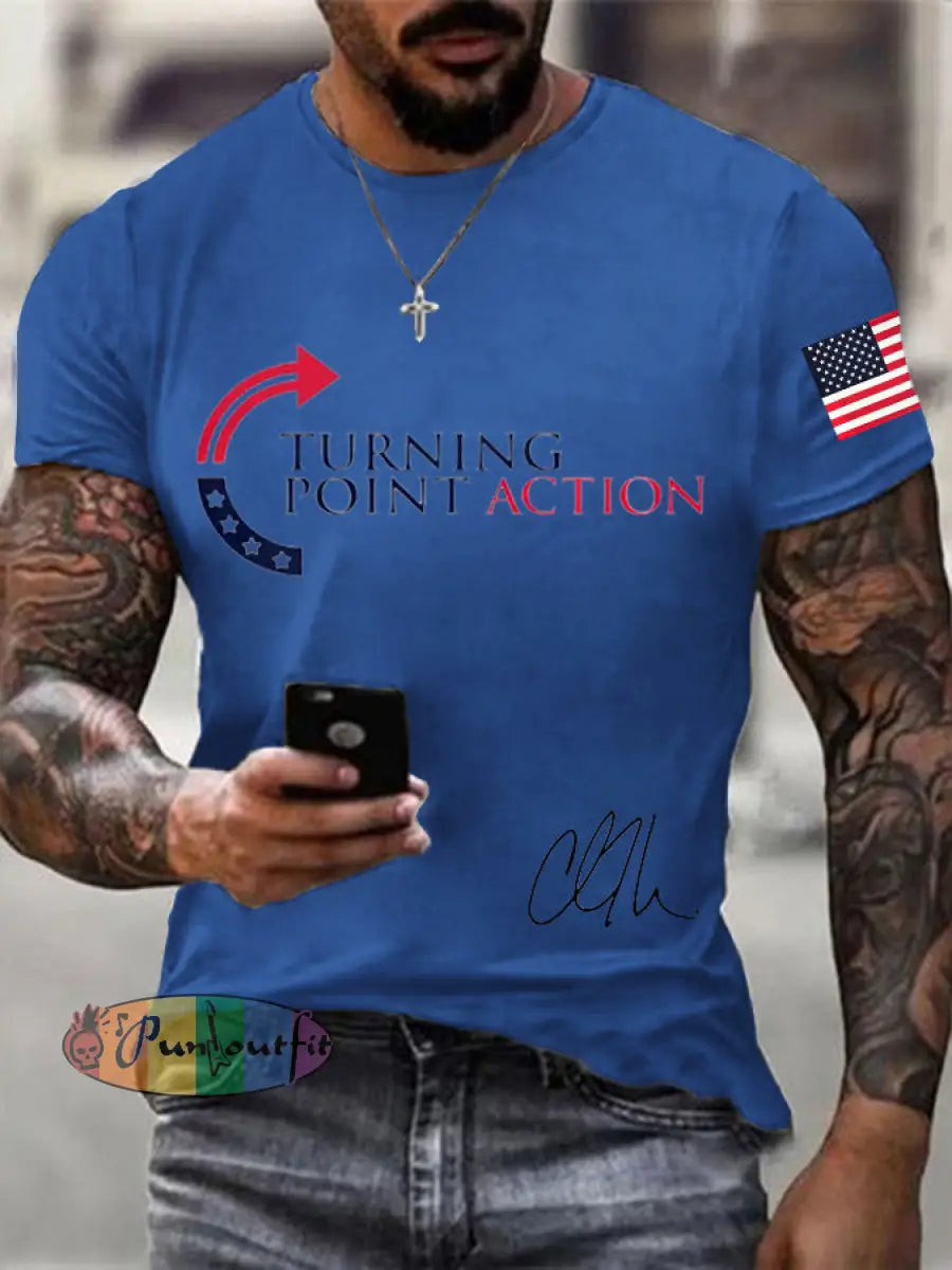 Men’s Charlie Kirk Turning Point USA Trump Commemorative T-Shirt Blue / S