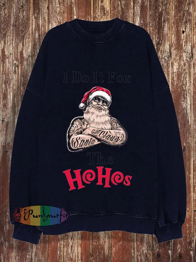 Men’s Christmas Elements Cartoon Print Sweatshirt Dark Blue / S