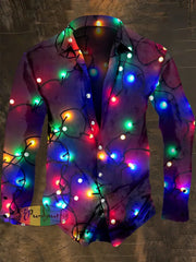 Men’s Christmas Lighting Print Long Sleeve Shirt Colorful / S