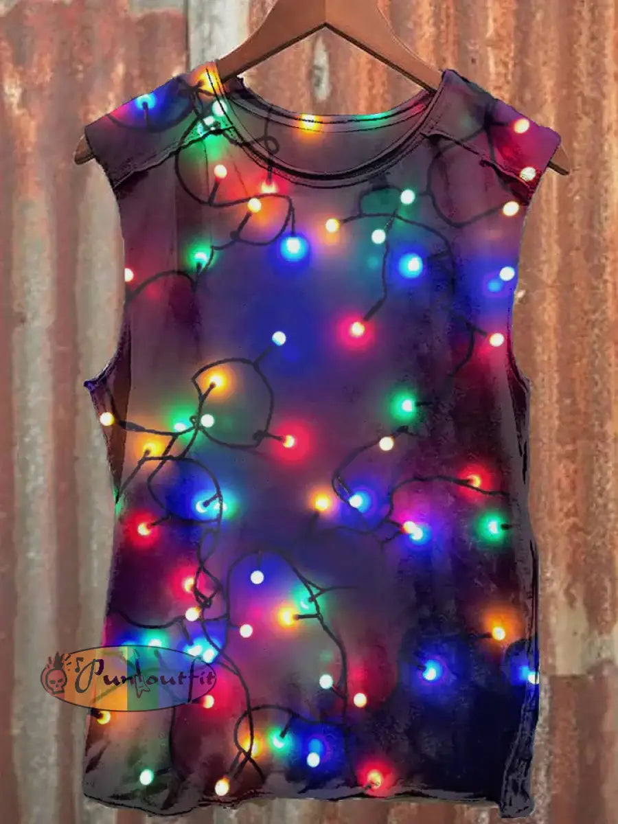 Men’s Christmas Lighting Print Long Sleeve Shirt Tank Top / S