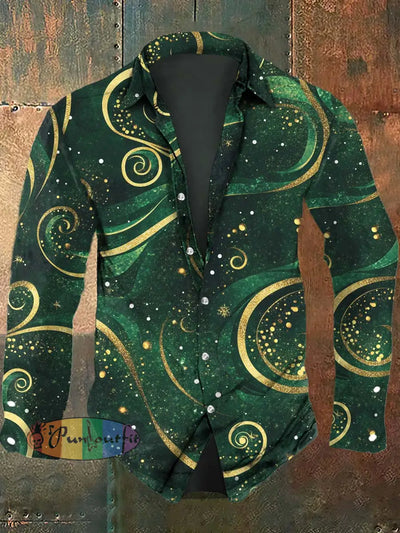 Men’s Christmas Print Casual Long Sleeve Shirt As Picture / S