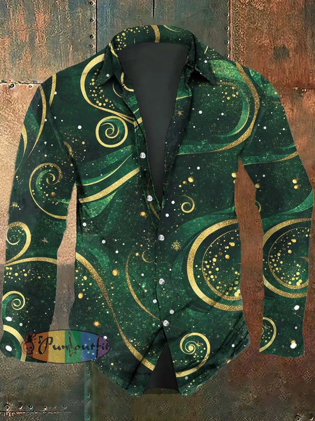 Men’s Christmas Print Casual Long Sleeve Shirt As Picture / S