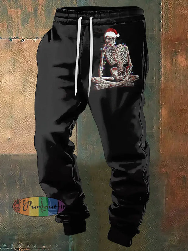 Men’s Christmas Skull Print Sweatpants Black / S