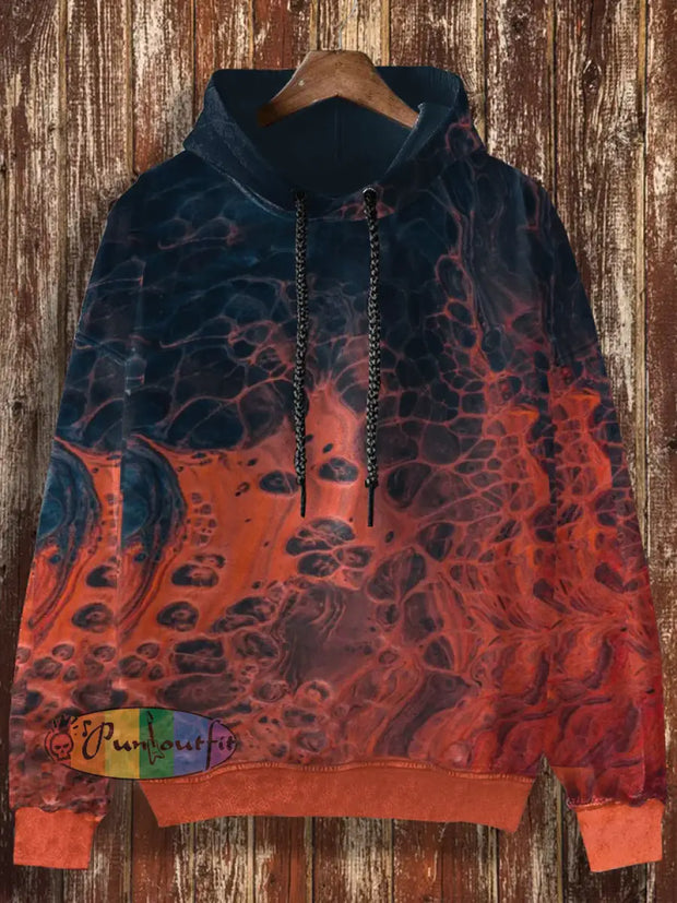 Men’s Color Abstract Print Casual Long Sleeve Shirt Hooded Sweatshirt / S