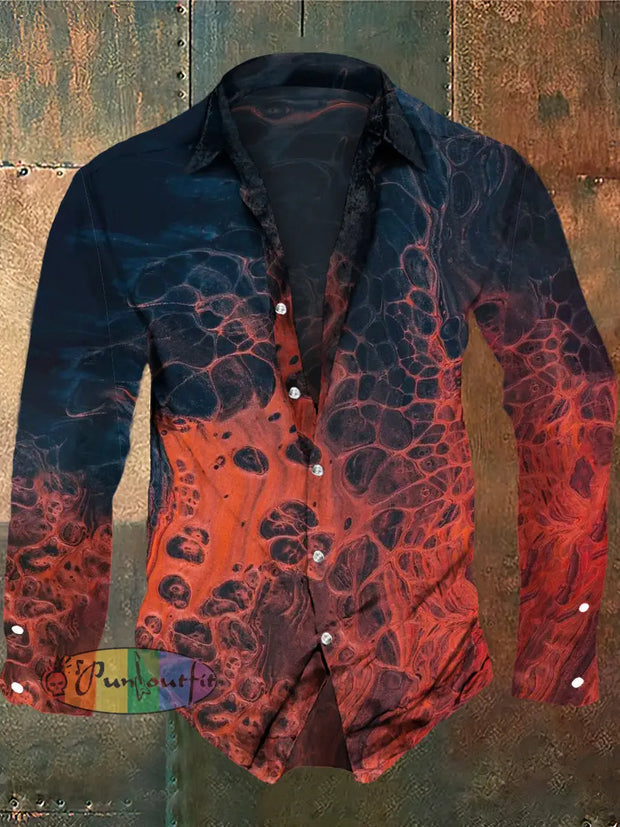 Men’s Color Abstract Print Casual Long Sleeve Shirt / S