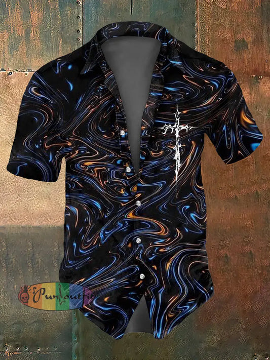 Men’s Color Abstract Print Casual Short Sleeved Shirt Colorful / S