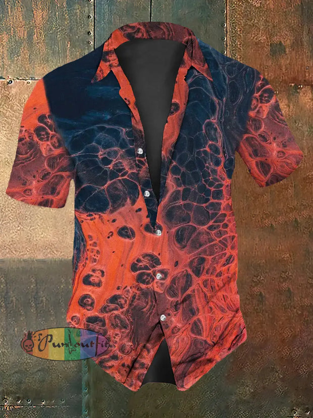 Men’s Color Abstract Print Casual Vintage Shirt Red / S