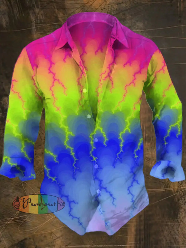 Men’s Color Bohemian Style Print Casual Shirt Long Sleeve Colorful / S