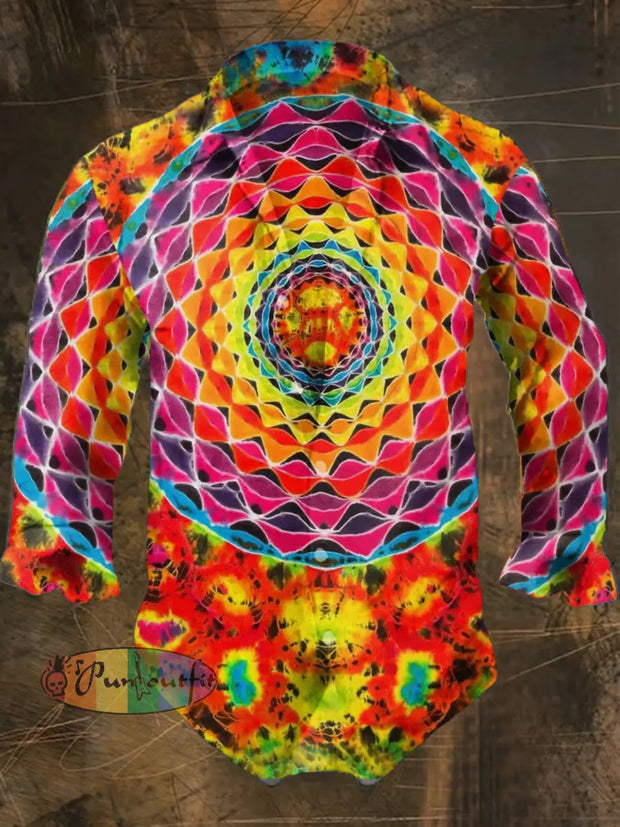 Men’s Color Kaleidoscope Gradient Print Casual Long Sleeve Shirt Colorful / S