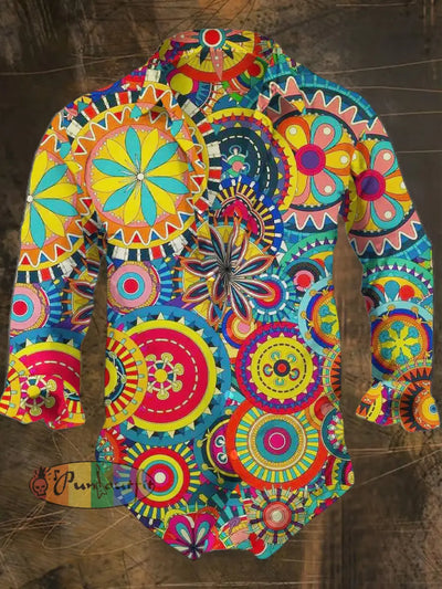 Men’s Colorful Bohemian Street Style Print Casual Shirt Long Sleeve / S