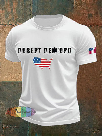 Men’s commemorate Robert Redford imitation cotton short-sleeved T-shirt White / S