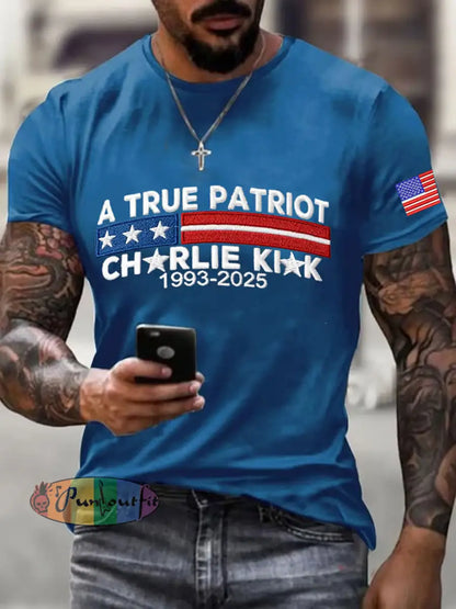 Men’s Commemorative Leader A true Patriot Print T-Shirt Blue / S