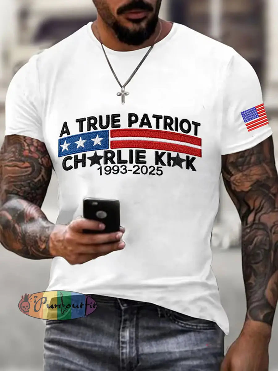 Men’s Commemorative Leader A true Patriot Print T-Shirt White / S