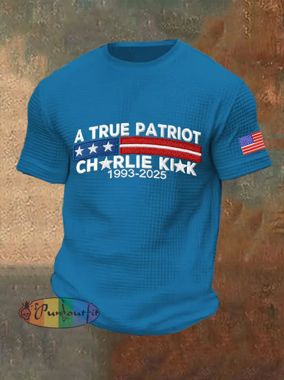 Men’s Commemorative Leader A TRUE PATRIOT Waffle Short Sleeve T-Shirt Blue / S