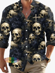 Men’s Dark Skull Print Long Sleeve Shirt As Shown / Xs Hot