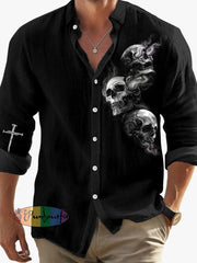 Men’s Dark Skull Print Long Sleeve Shirt Black / Xs Hot