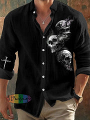 Men’s Dark Skull Print Long Sleeve Shirt Hot