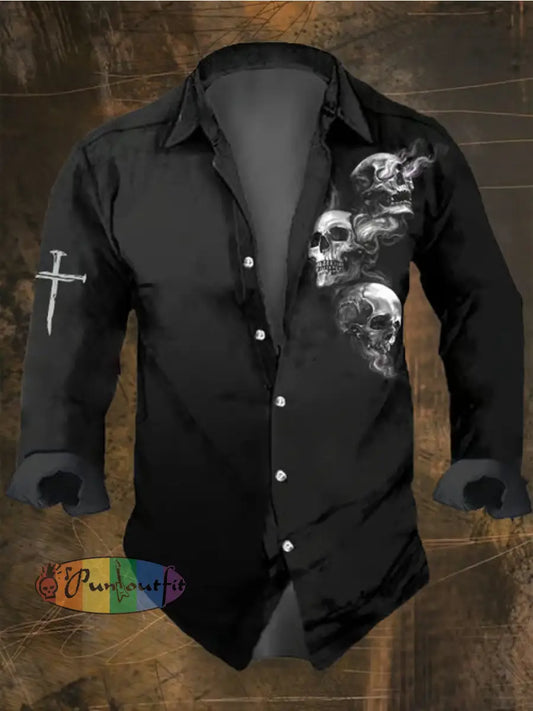 Men’s Dark Skull Print Long Sleeve Shirt Multicolor / S