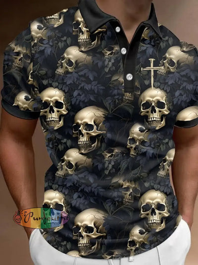 Men’s Dark Skull Print Polo Shirt As Shown / S Polo