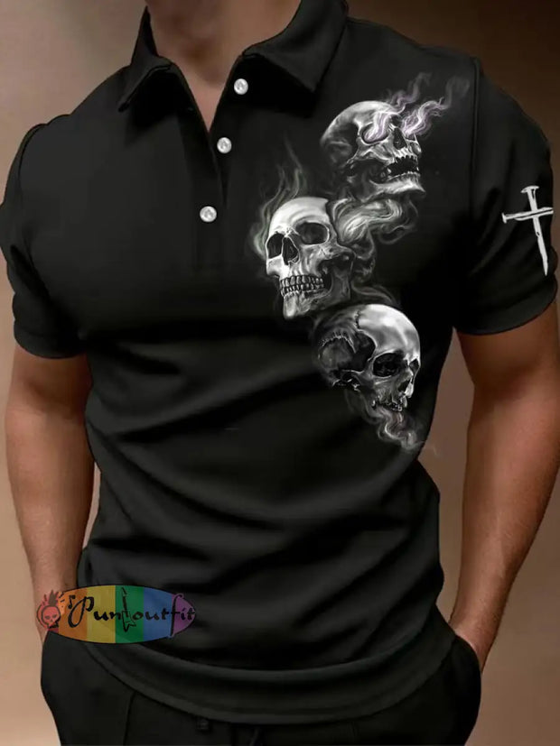 Men’s Dark Skull Print Polo Shirt Black / S Polo