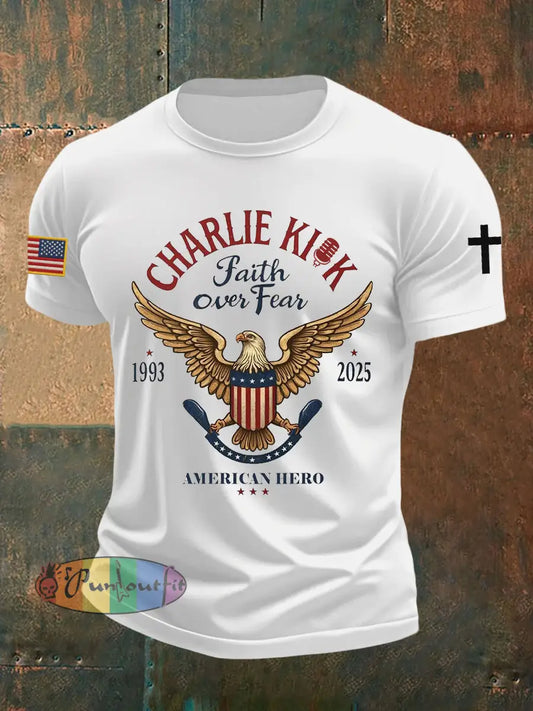 Men’s Faith Over Fear American Hero Short-sleeved T-shirt White / S