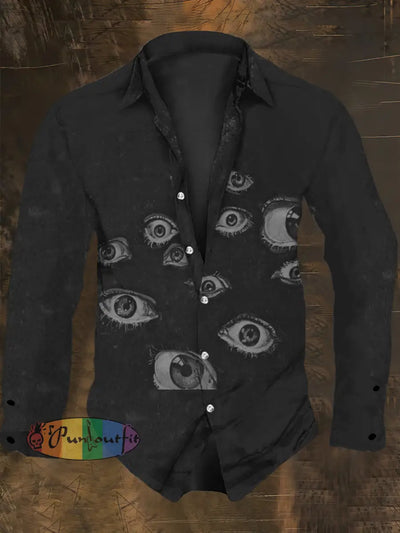 Men’s Fantasy Eyes Print Casual Shirt Long Sleeve Black / S