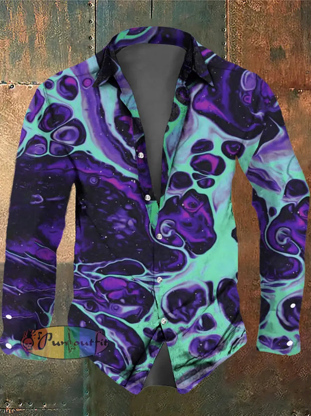 Men’s Fantasy Magic Print Casual Long Sleeve Shirt Colorful / S