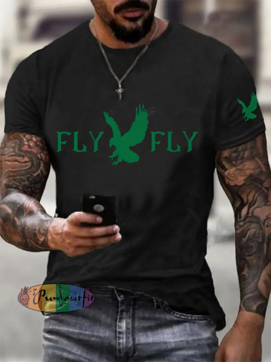 Men’s Fly Eagles Fly Football Fans Lovers Gameday Casual Tee Black / S
