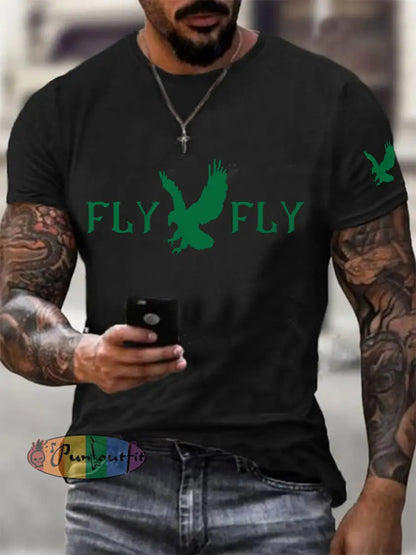 Men’s Fly Eagles Fly Football Fans Lovers Gameday Casual Tee Black / S