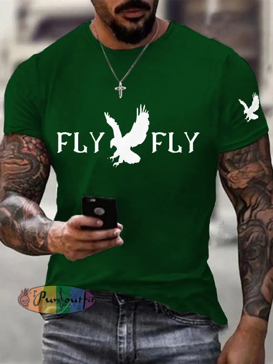 Men’s Fly Eagles Fly Football Fans Lovers Gameday Casual Tee Dark Green / S