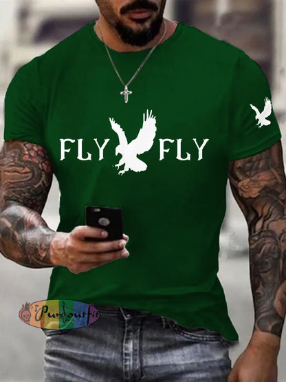 Men’s Fly Eagles Fly Football Fans Lovers Gameday Casual Tee Dark Green / S