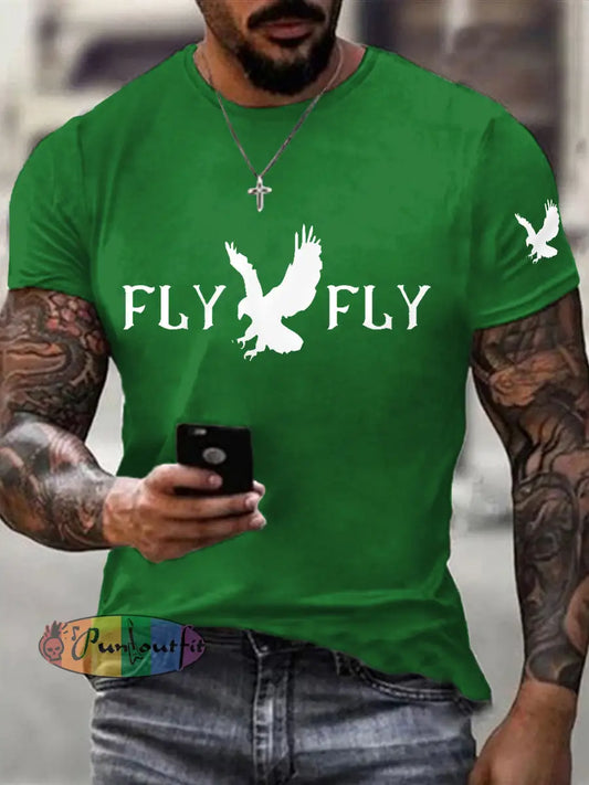 Men’s Fly Eagles Fly Football Fans Lovers Gameday Casual Tee Green / S