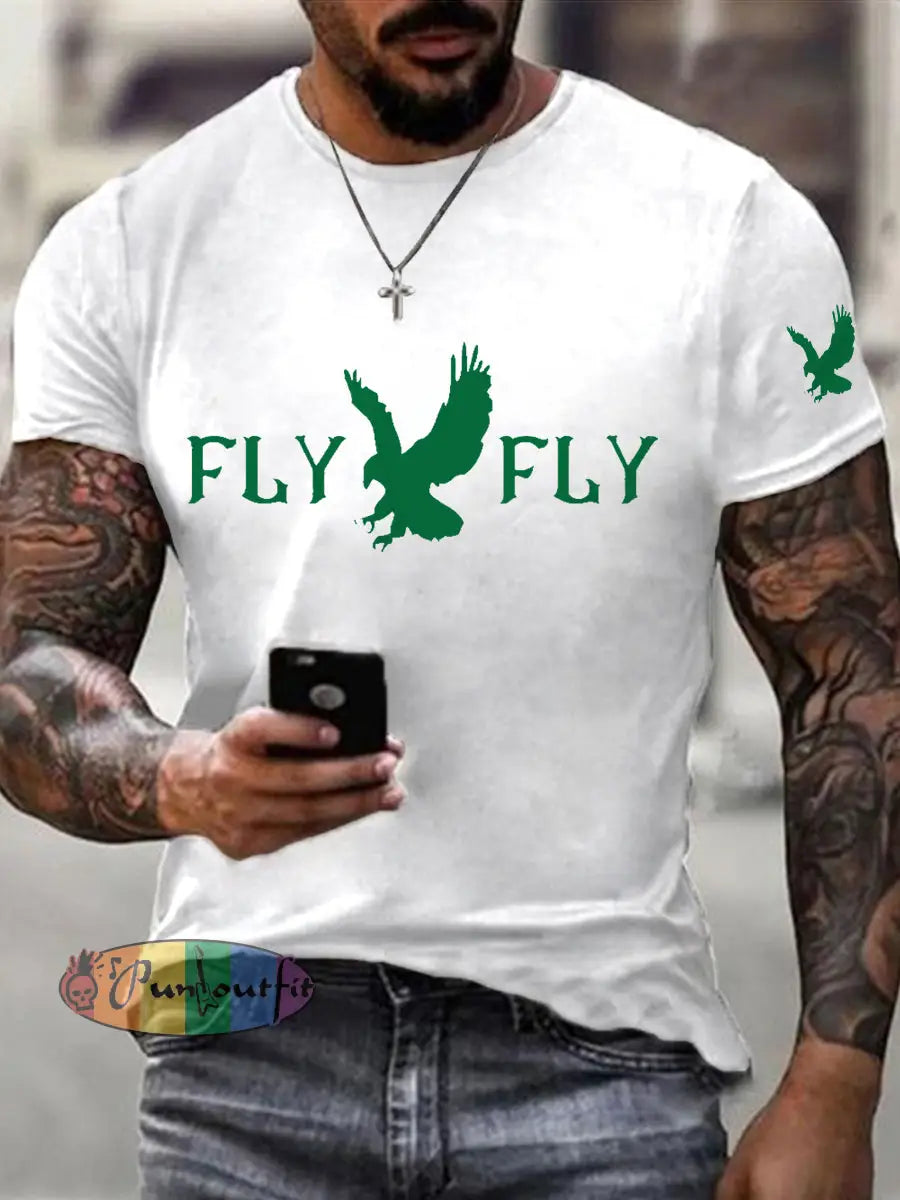 Men’s Fly Eagles Fly Football Fans Lovers Gameday Casual Tee White / S