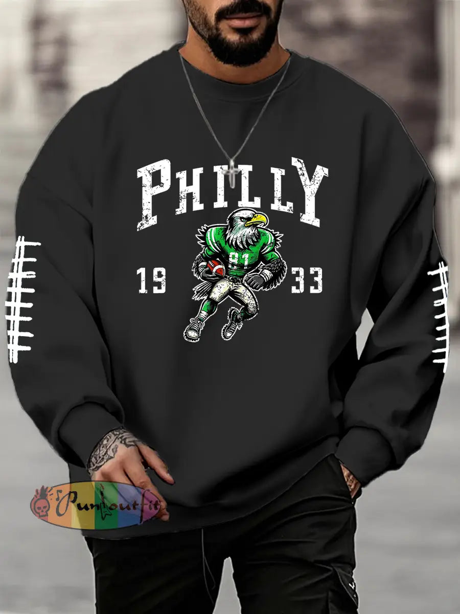 Men’s Football Fans Lovers Gameday Casual Crew Neck Sweatshirt Black / S