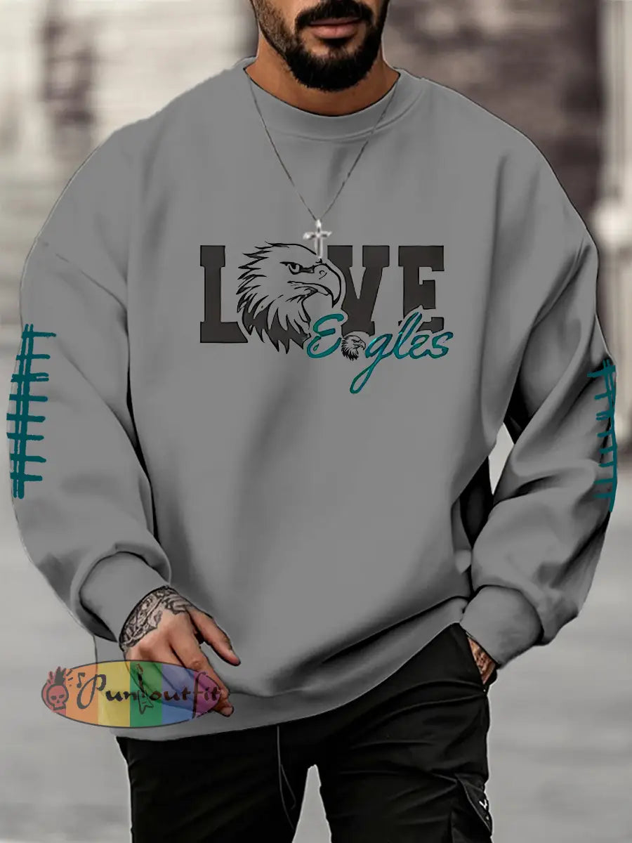 Men’s Football Fans Lovers Gameday Casual Crew Neck Sweatshirt Gray / S