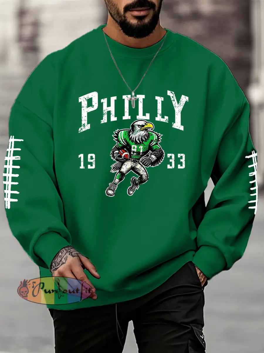 Men’s Football Fans Lovers Gameday Casual Crew Neck Sweatshirt Green / S
