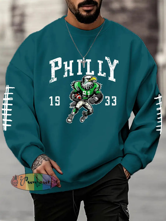 Men’s Football Fans Lovers Gameday Casual Crew Neck Sweatshirt Peacock Blue / S