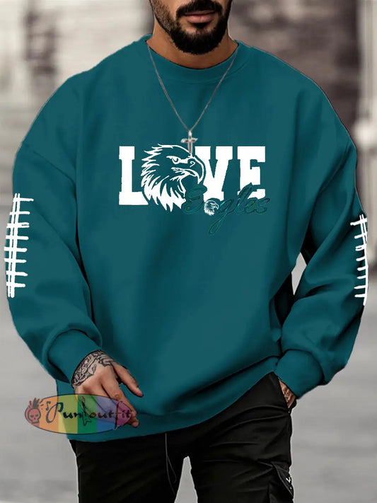 Men’s Football Fans Lovers Gameday Casual Crew Neck Sweatshirt Peacock Blue / S