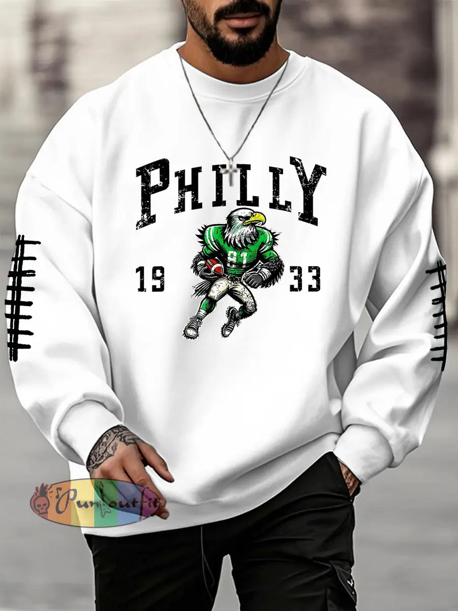 Men’s Football Fans Lovers Gameday Casual Crew Neck Sweatshirt White / S