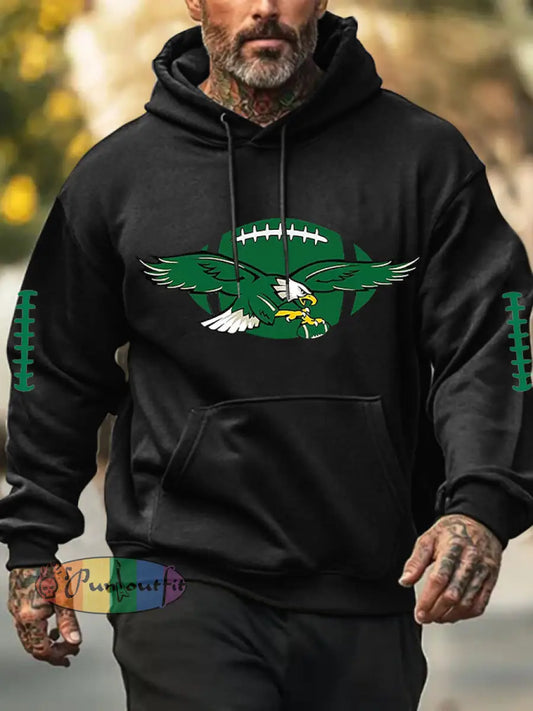 Men’s Football Fans Lovers Gameday Casual Hooded Sweatshirt Black / S
