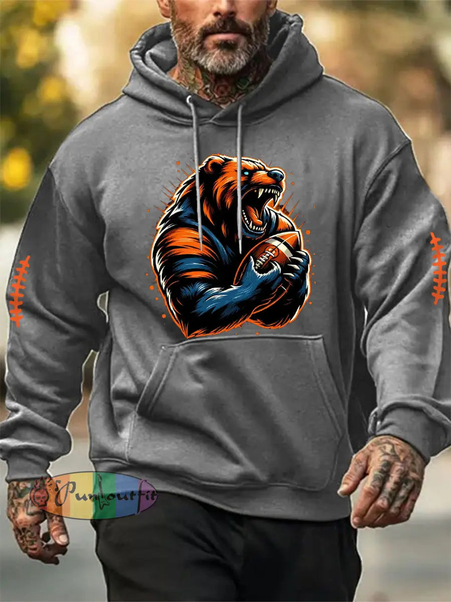 Men’s Football Fans Lovers Gameday Casual Hoodie Gray / S