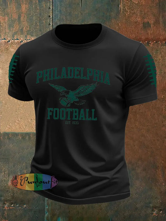 Men’s Football Fans Lovers Gameday Casual imitation cotton short-sleeved T-shirt Black / S