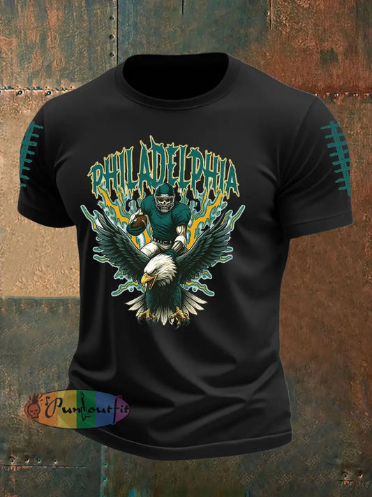 Men’s Football Fans Lovers Gameday Casual imitation cotton short-sleeved T-shirt Black / S