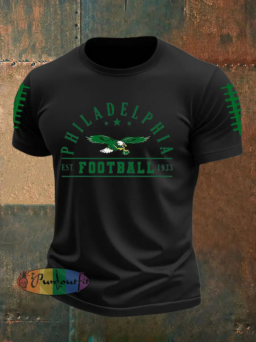 Men’s Football Fans Lovers Gameday Casual imitation cotton short sleeved T shirt Black / S