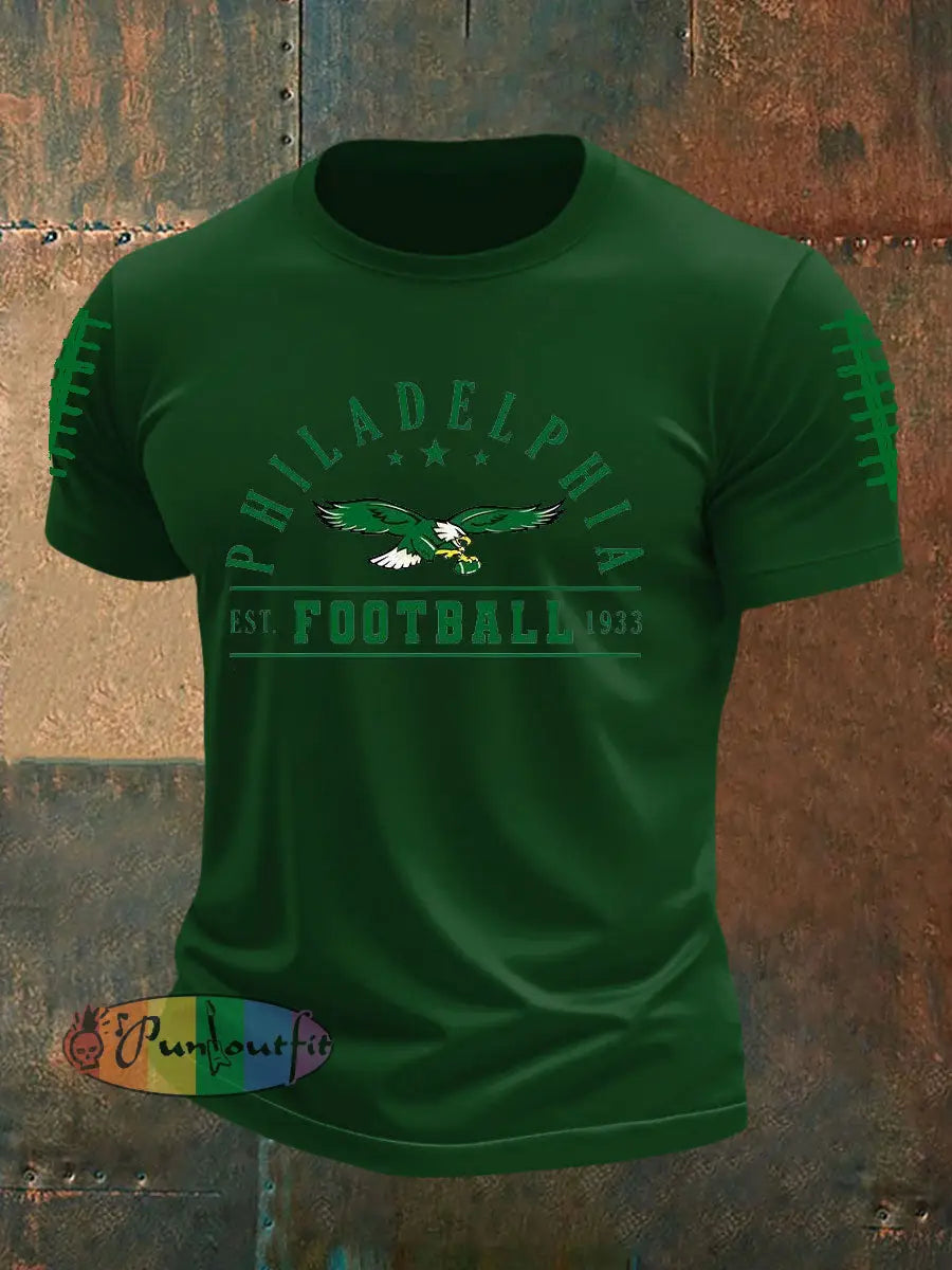 Men’s Football Fans Lovers Gameday Casual imitation cotton short sleeved T shirt Dark Green / S