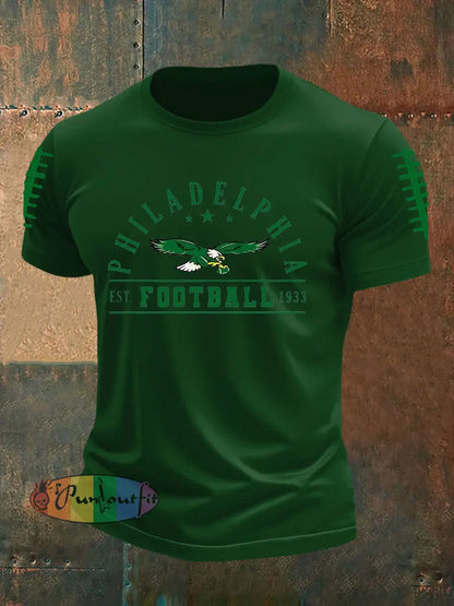 Men’s Football Fans Lovers Gameday Casual imitation cotton short sleeved T shirt Dark Green / S