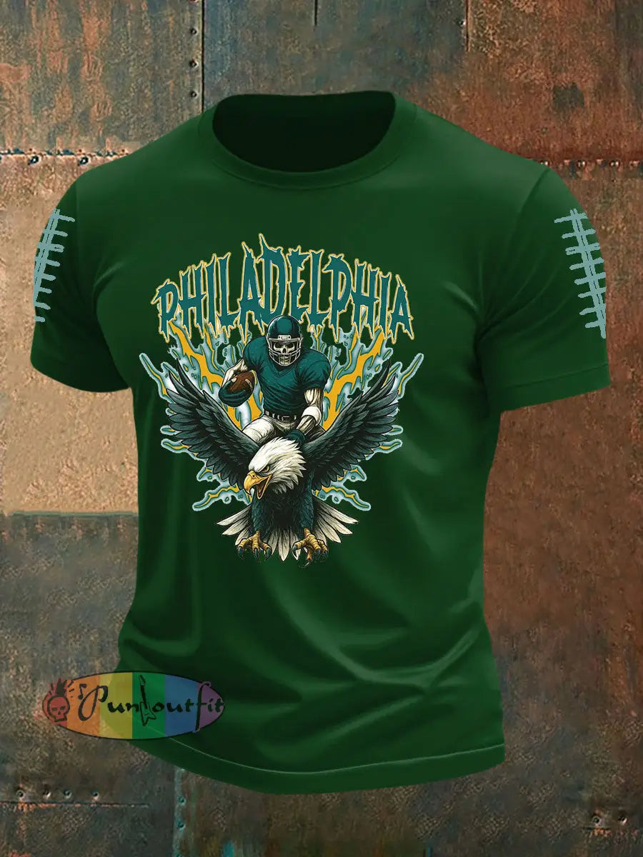 Men’s Football Fans Lovers Gameday Casual imitation cotton short-sleeved T-shirt Dark Green / S