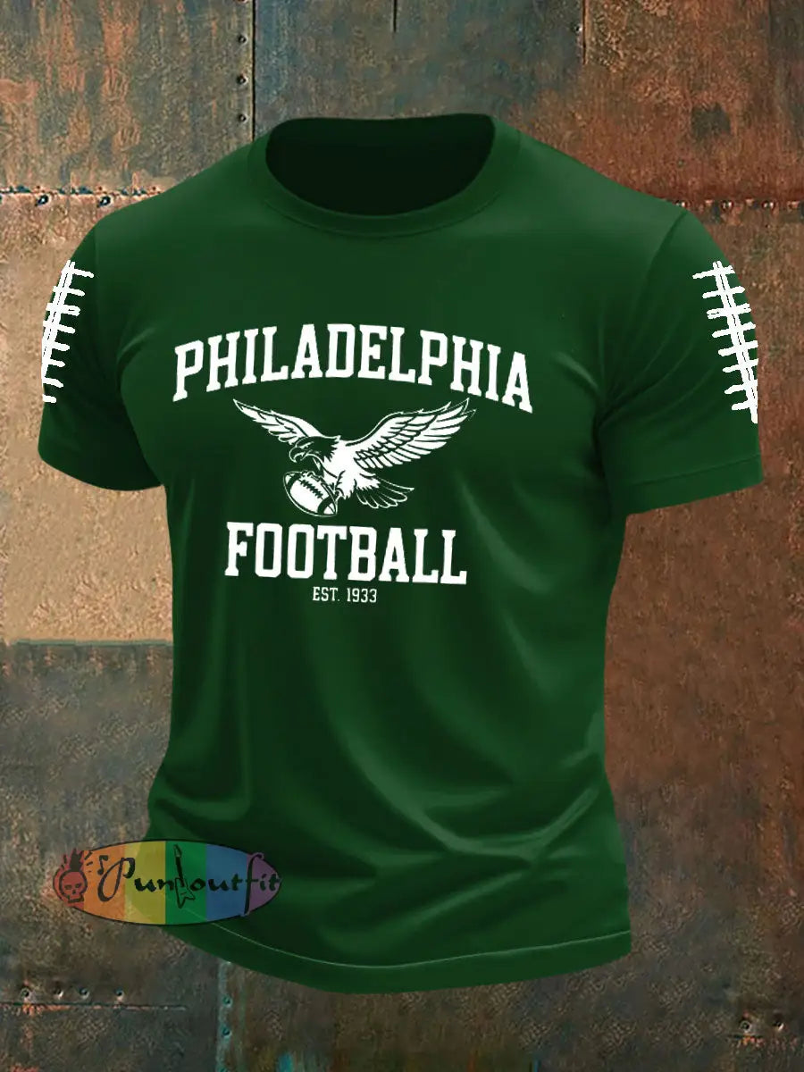 Men’s Football Fans Lovers Gameday Casual imitation cotton short-sleeved T-shirt Dark Green / S
